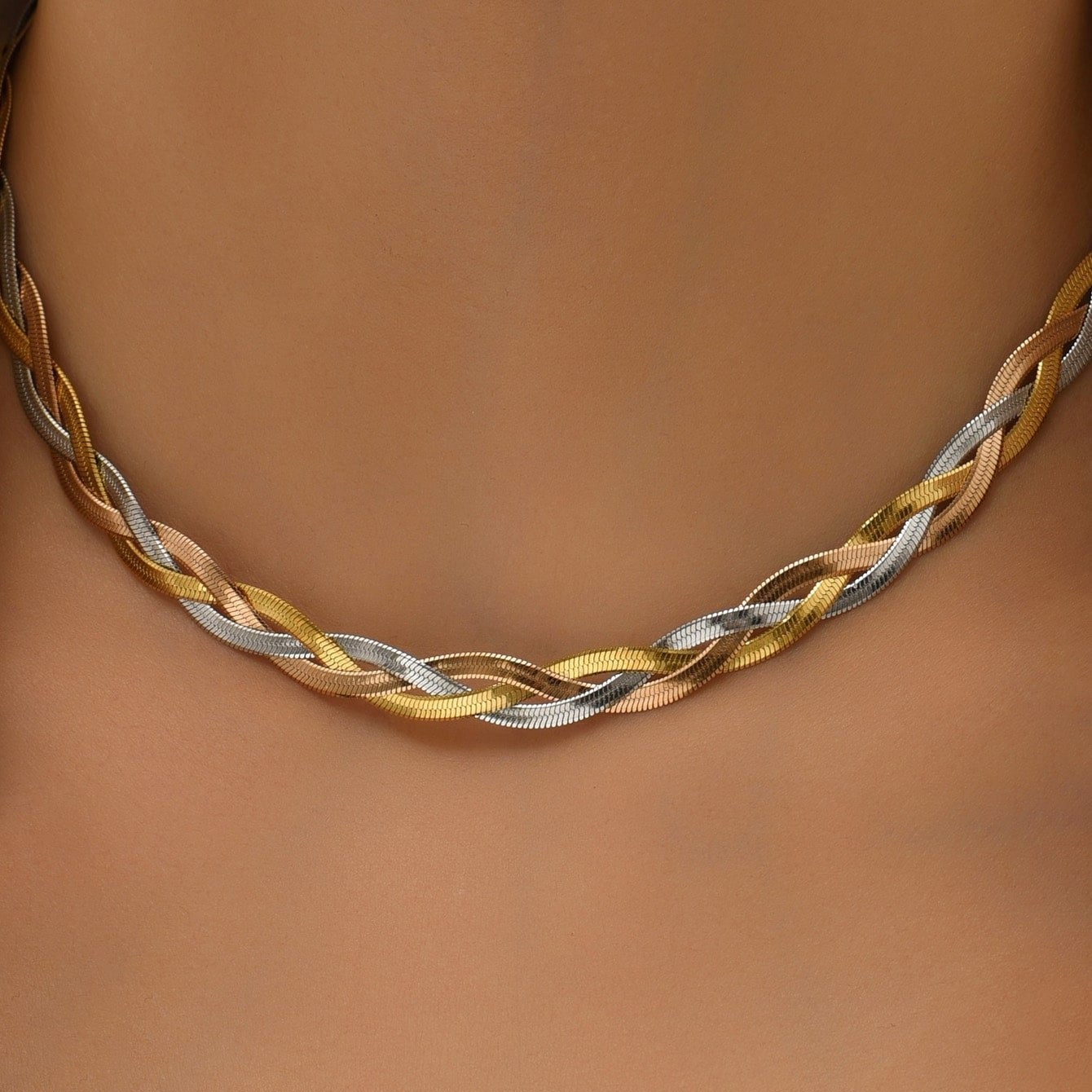 Tricolor Braided Laminated Choker